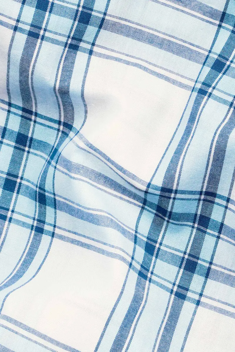 Bright White With Tufts Blue Plaid Premium Cotton Shirt 2