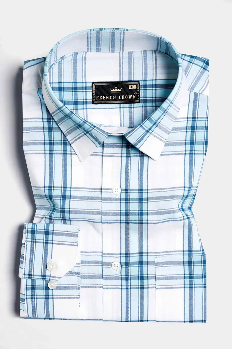 Bright White With Tufts Blue Plaid Premium Cotton Shirt 3
