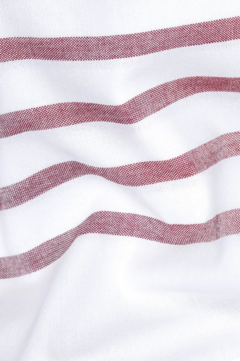 Bright White With Turkish Pink Horizontal Striped Oxford Cotton Shirt 3