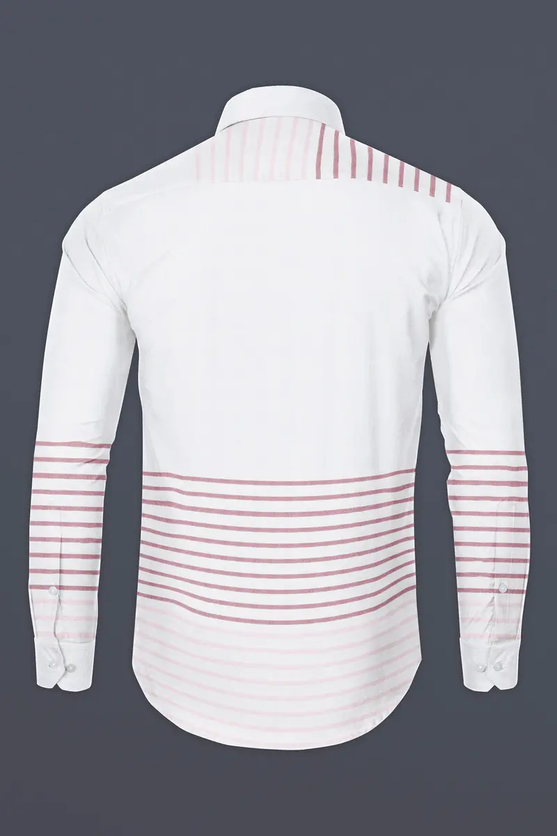 Bright White With Turkish Pink Horizontal Striped Oxford Cotton Shirt 6