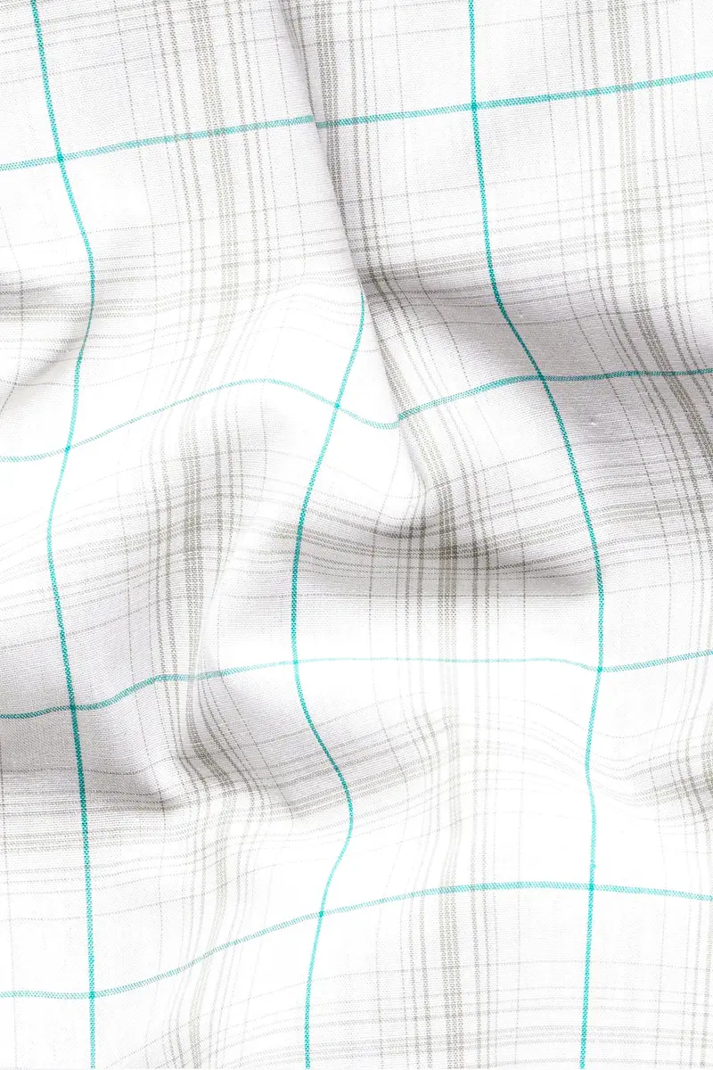 Bright White With Turquoise Blue And Foggy Gray Plaid Premium Cotton Shirt 2
