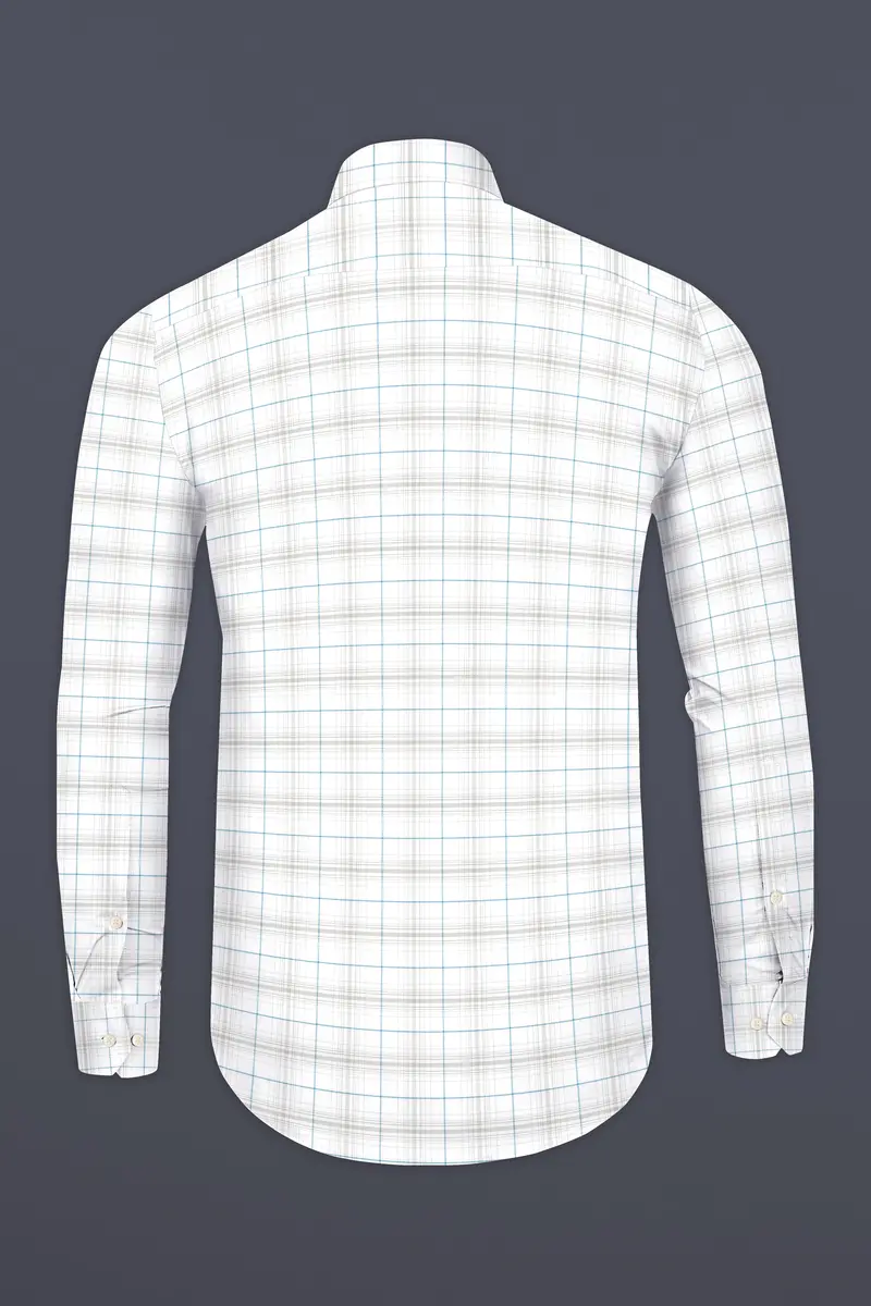 Bright White With Turquoise Blue And Foggy Gray Plaid Premium Cotton Shirt 5