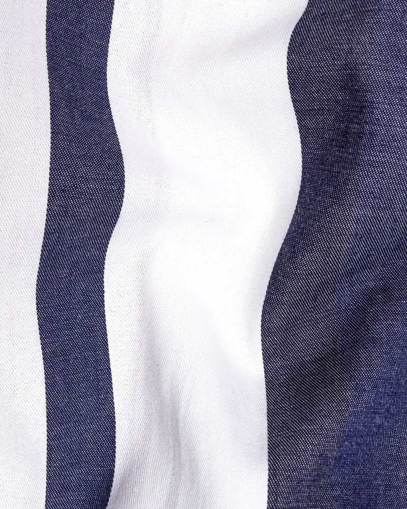 Bright White With Vampire Blue Striped Royal Oxford Kurta Shirt 3