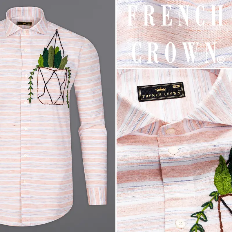 Bright White With Vanilla Peach And Mischka Blue Hand Work Chambray Shirt 1