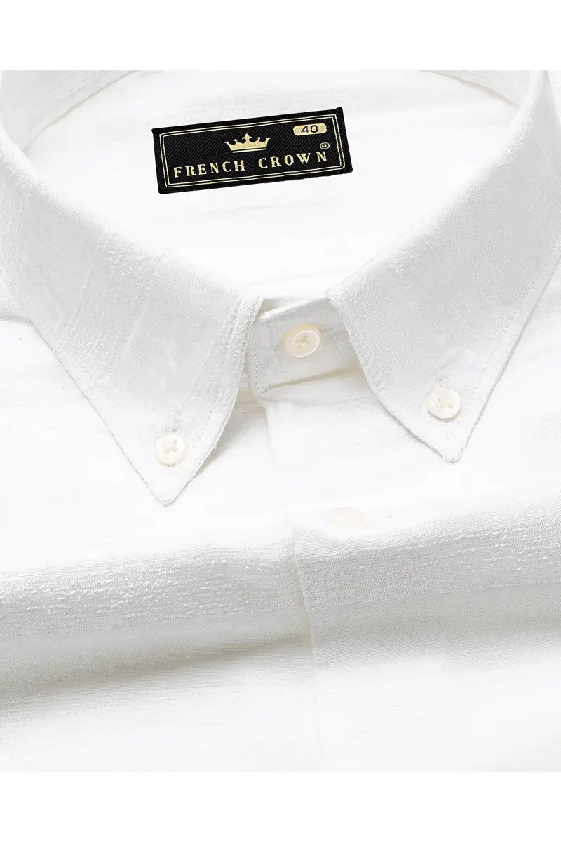 Bright White With Velvet Striped Textured Premium Cotton Shirt 1