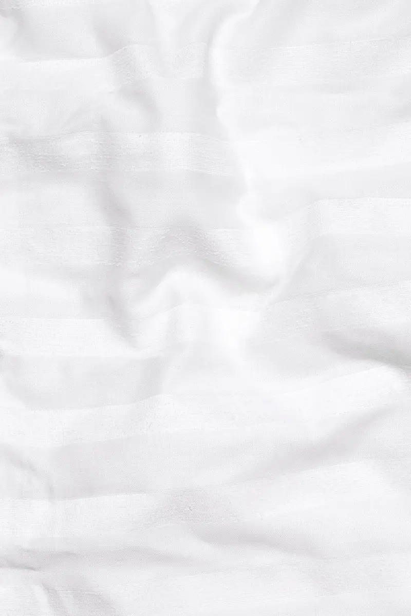 Bright White With Velvet Striped Textured Premium Cotton Shirt 2