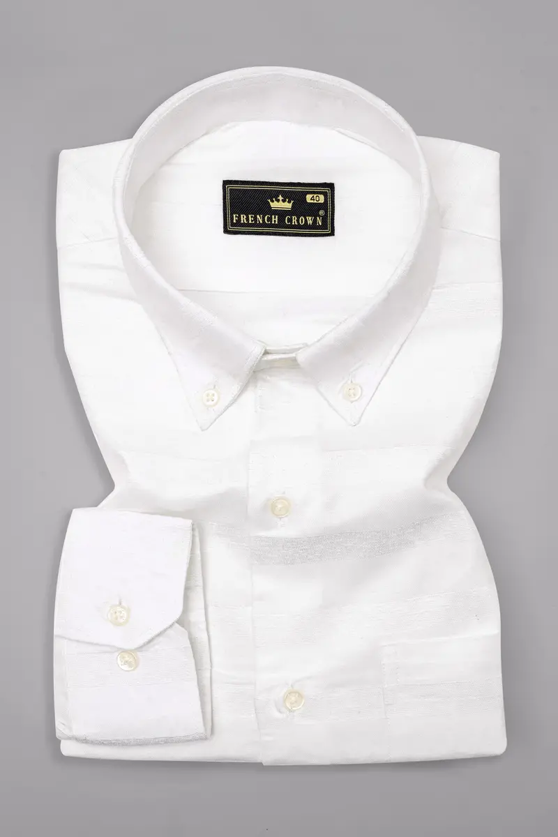 Bright White With Velvet Striped Textured Premium Cotton Shirt 3