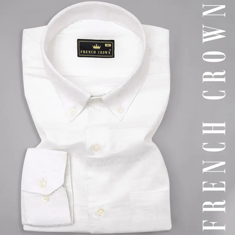 Bright White With Velvet Striped Textured Premium Cotton Shirt 4