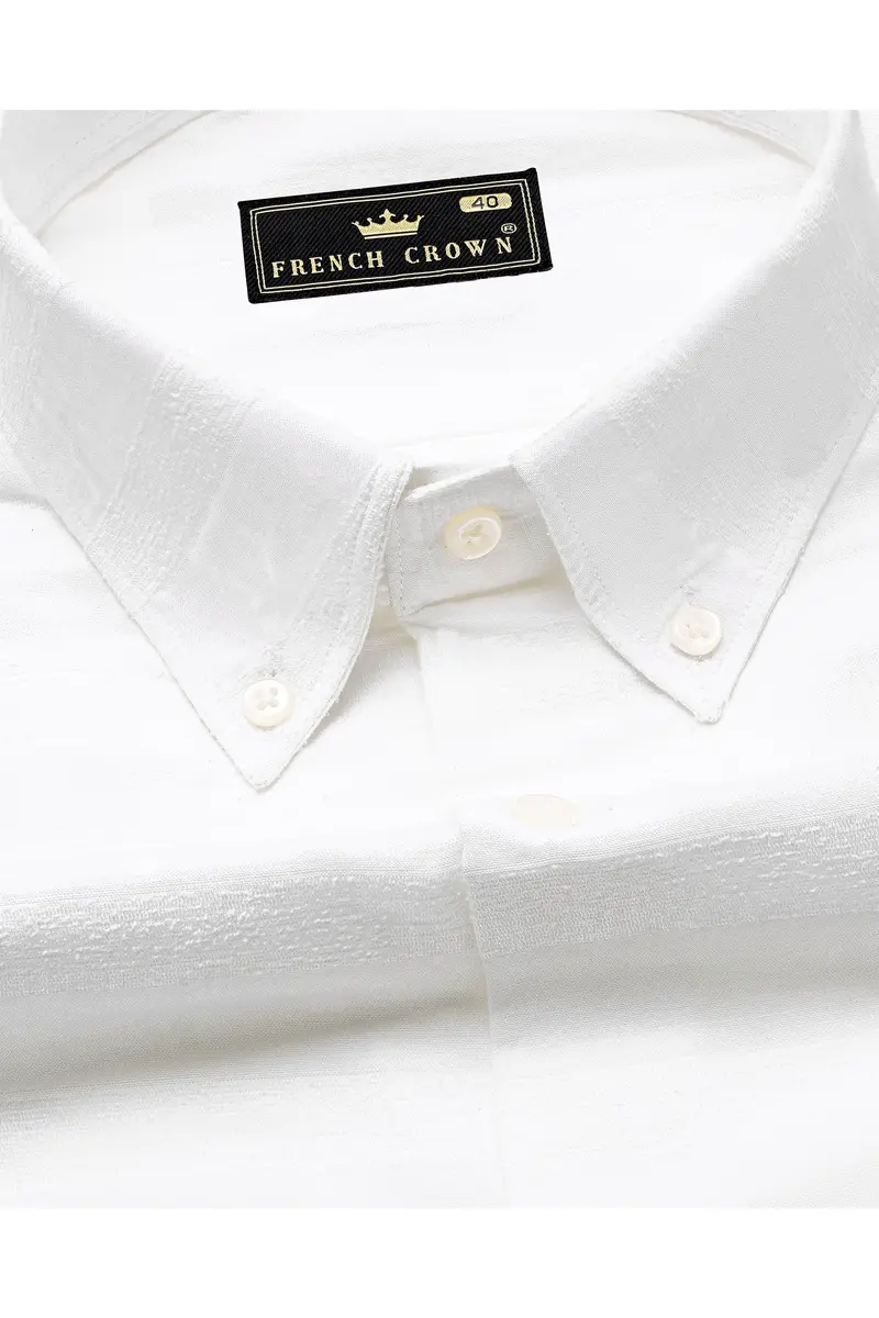 Bright White With Velvet Striped Textured Premium Cotton Shirt 7