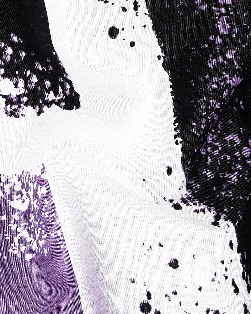 Bright White With Viola Purple And Black Printed Premium Cotton Kurta Shirt 3