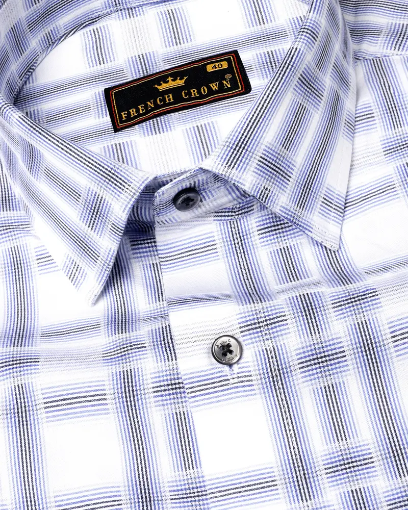 Bright White With Wistful Blue Dobby Textured Premium Giza Cotton Shirt 1