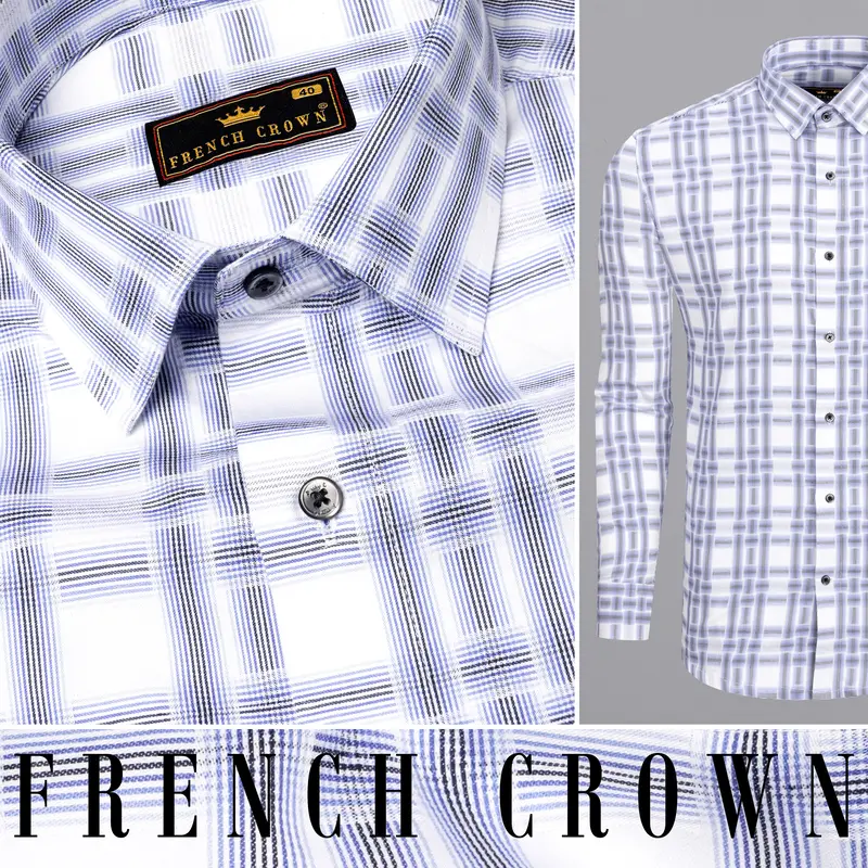 Bright White With Wistful Blue Dobby Textured Premium Giza Cotton Shirt 13