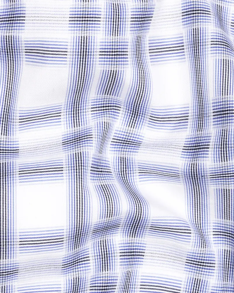 Bright White With Wistful Blue Dobby Textured Premium Giza Cotton Shirt 2