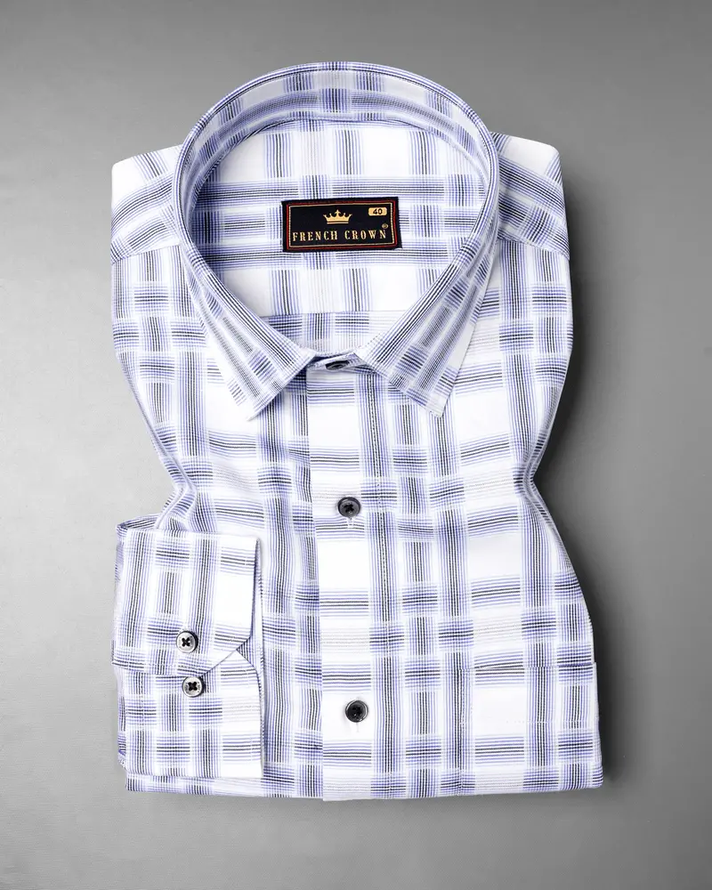 Bright White With Wistful Blue Dobby Textured Premium Giza Cotton Shirt 3