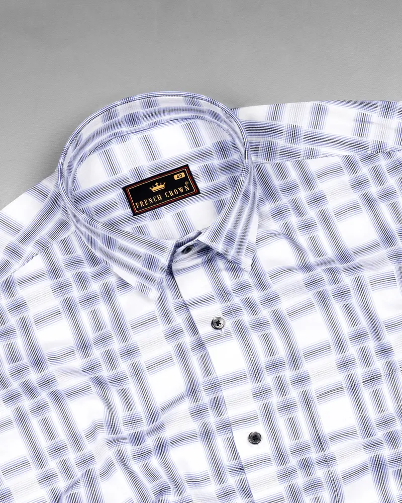 Bright White With Wistful Blue Dobby Textured Premium Giza Cotton Shirt 4