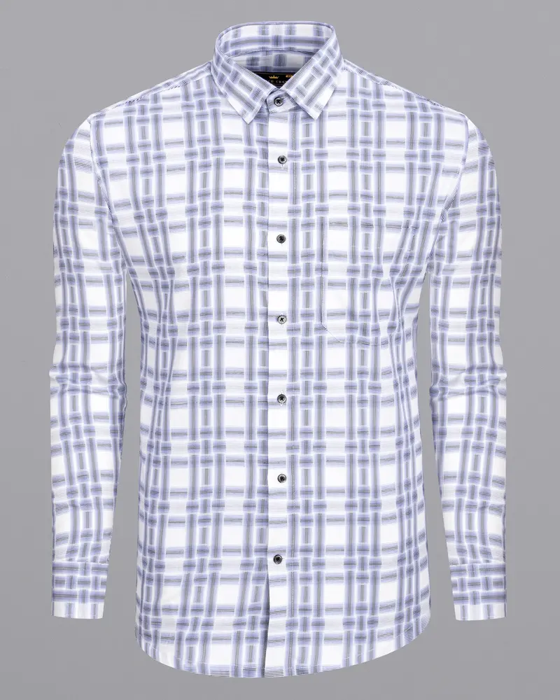 Bright White With Wistful Blue Dobby Textured Premium Giza Cotton Shirt 5