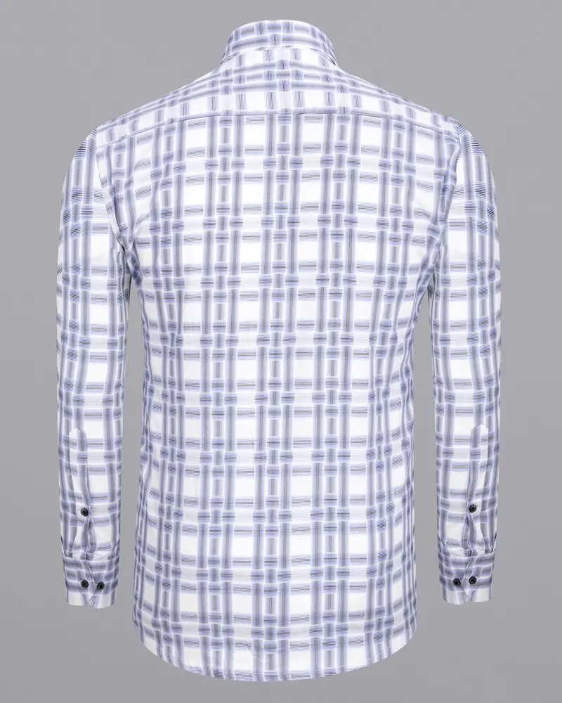 Bright White With Wistful Blue Dobby Textured Premium Giza Cotton Shirt 6