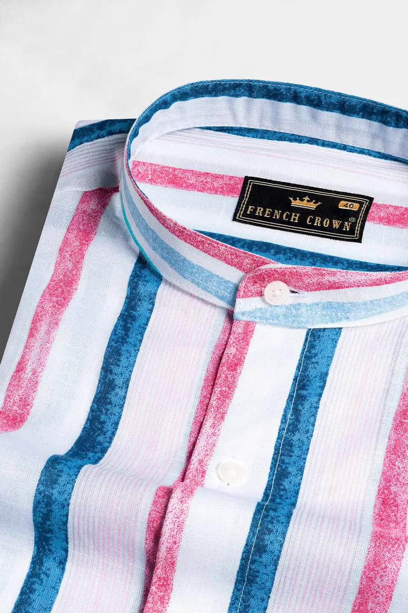 Bright White With Yale Blue And Cerise Pink Multicolour Striped Chambray Shirt 1