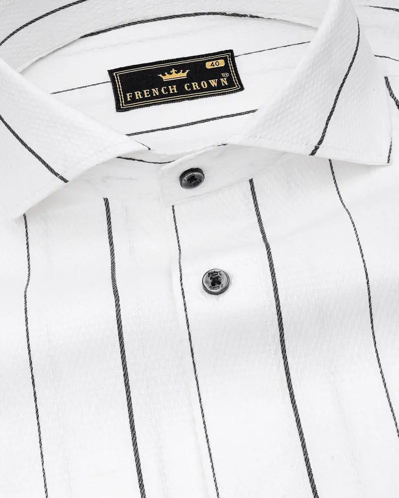 Bright White With Zeus Black Striped Dobby Textured Premium Giza Cotton Shirt 1
