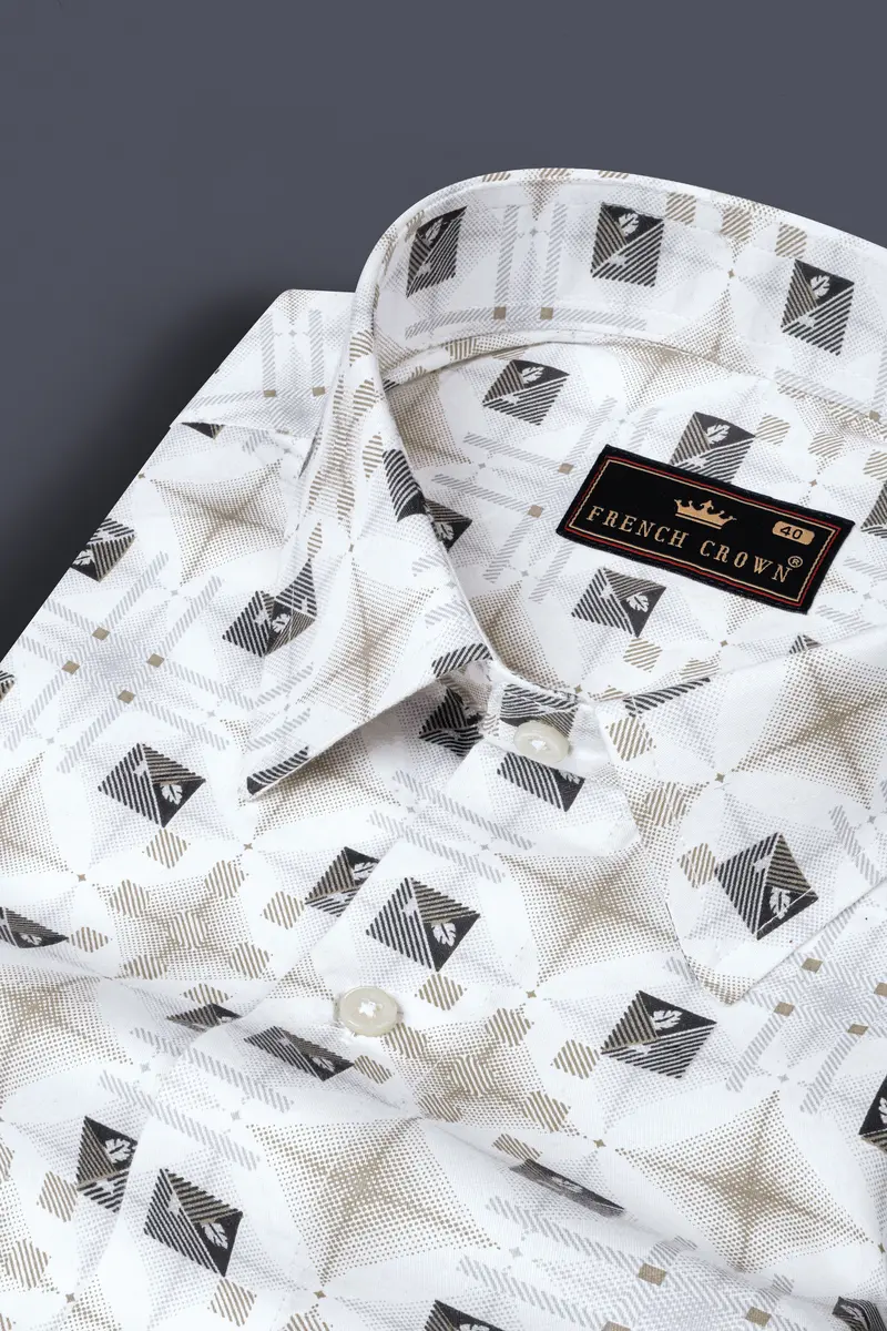 Bright White With Zorba Cream Printed Super Soft Cotton Shirt 1