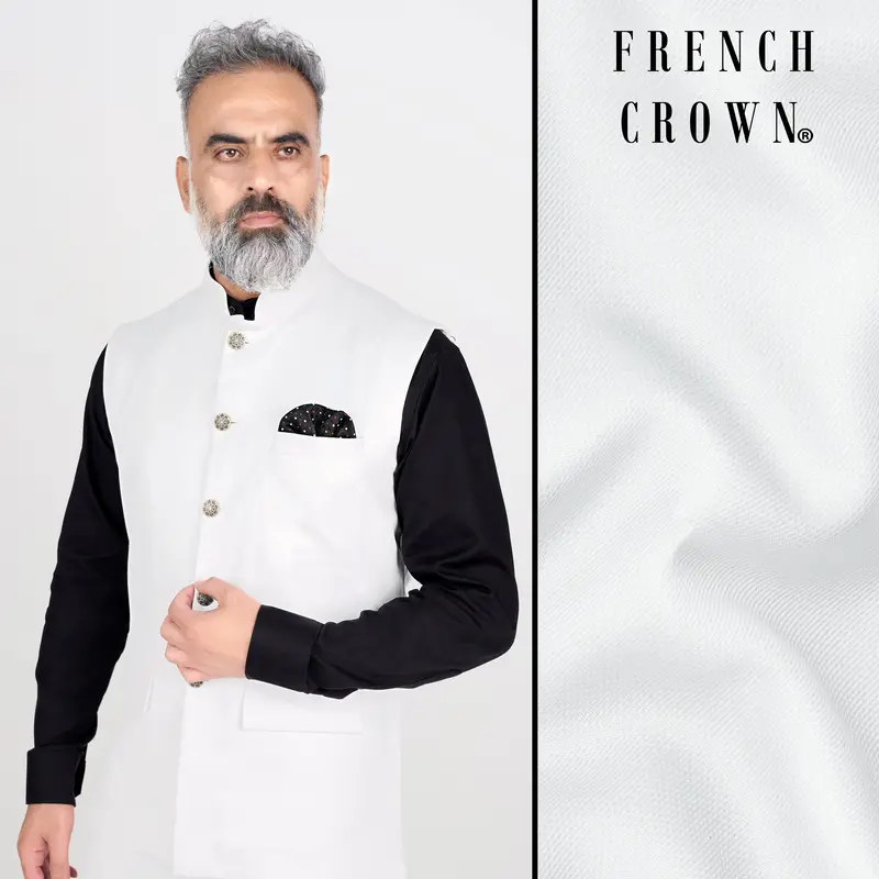 Bright White Wool Rich Nehru Jacket 1