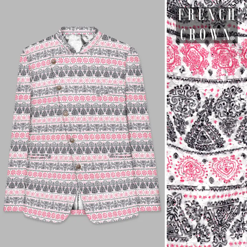 Brink Pink And Jade Black Striped Designer Cross Placket Bandhgala Jodhpuri 1