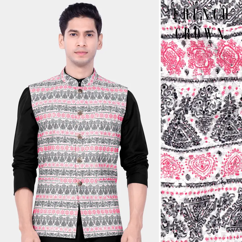 Brink Pink And Jade Black Striped Designer Nehru Jacket 1