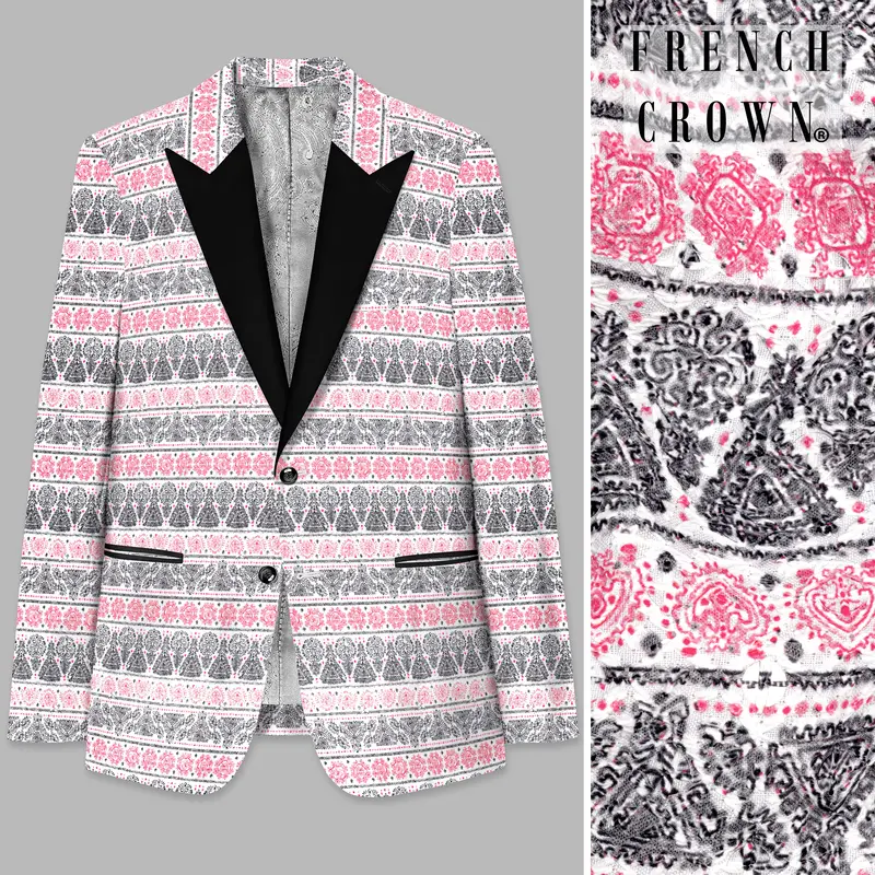 Brink Pink And Jade Black Striped Designer Peak Lapel Tuxedo Blazer 1