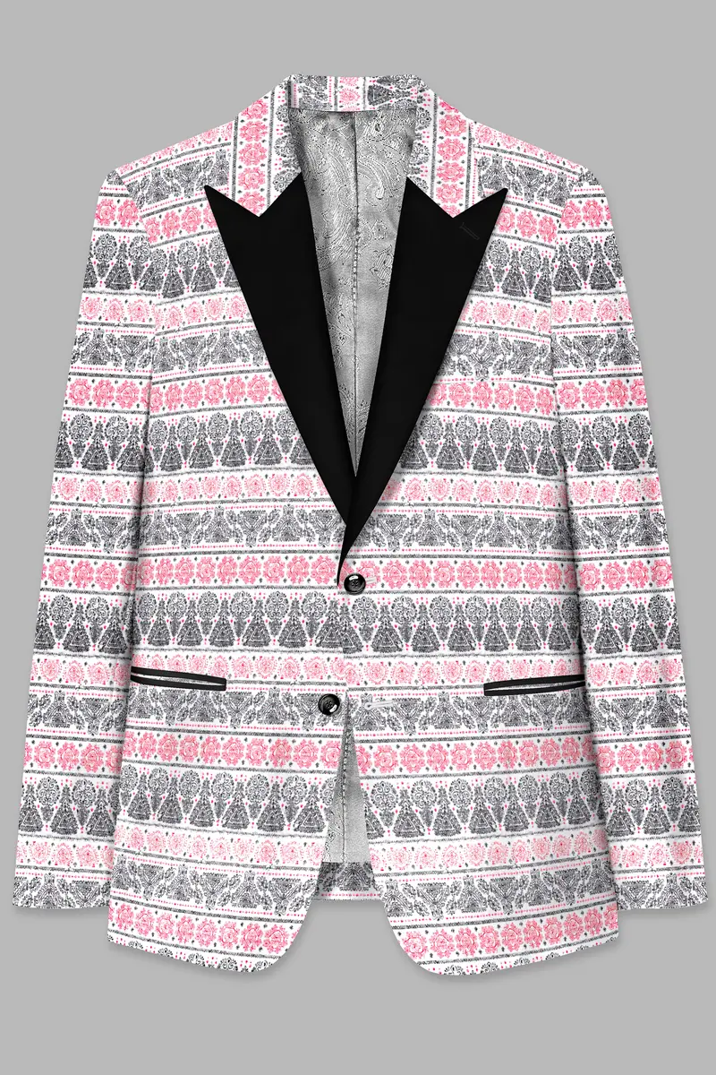 Brink Pink And Jade Black Striped Designer Peak Lapel Tuxedo Blazer 2