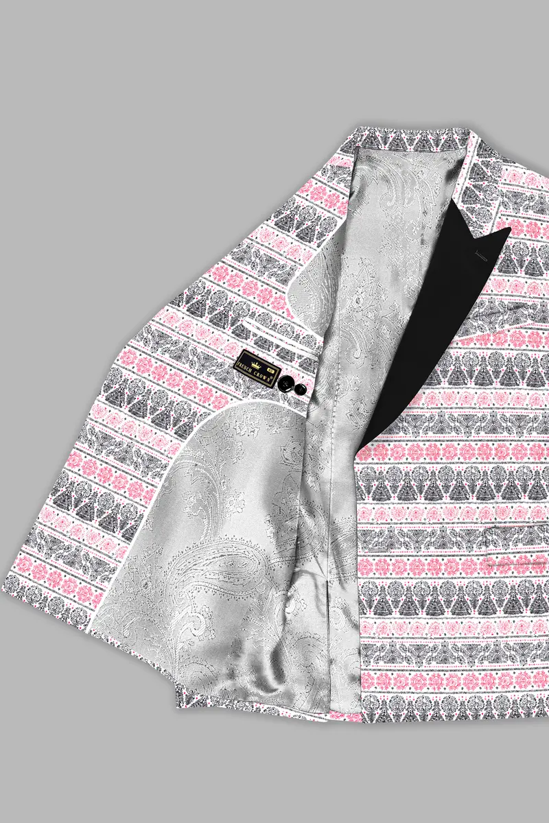 Brink Pink And Jade Black Striped Designer Peak Lapel Tuxedo Blazer 5