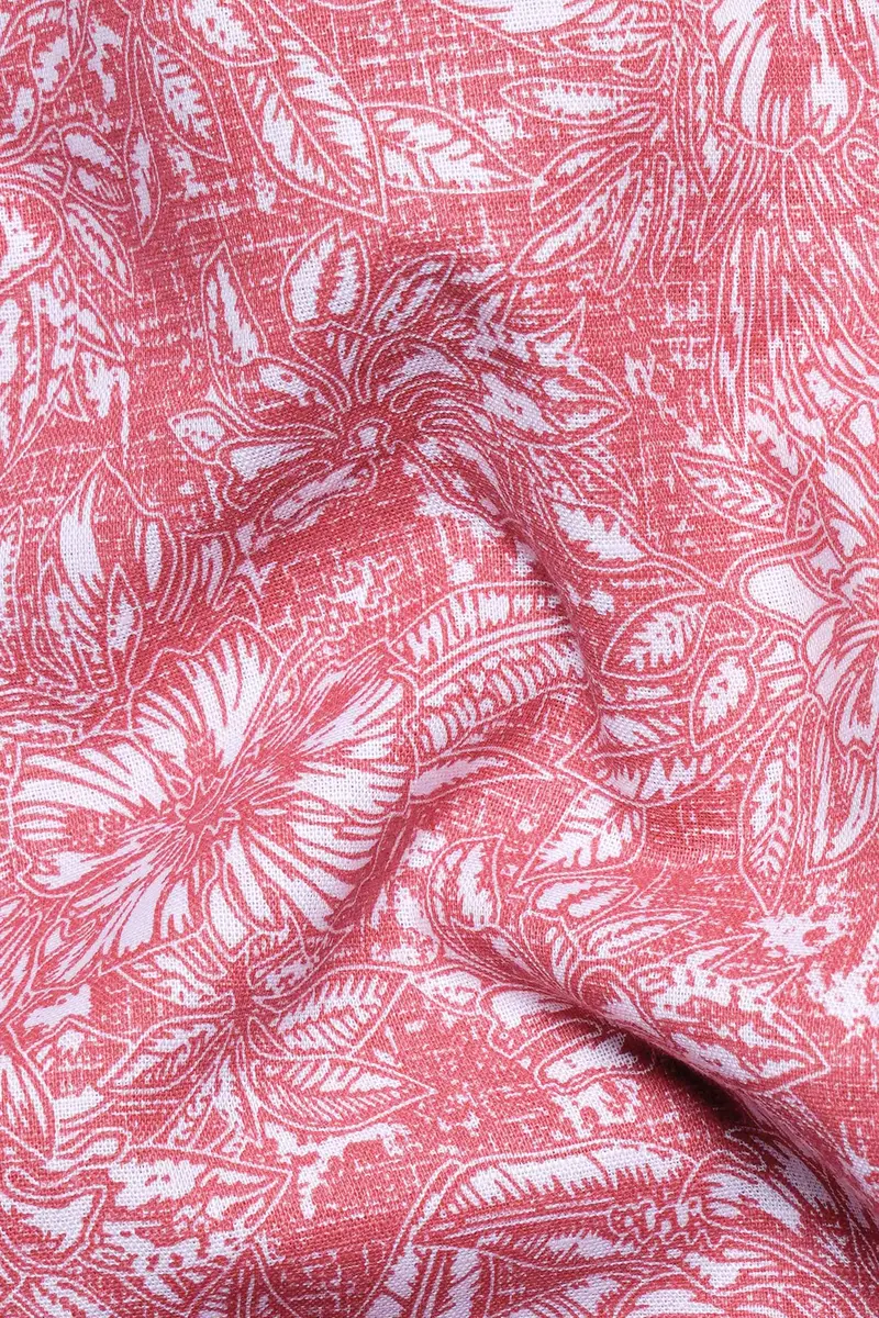 Brink Pink And White Floral Printed Luxurious Linen Shirt 2