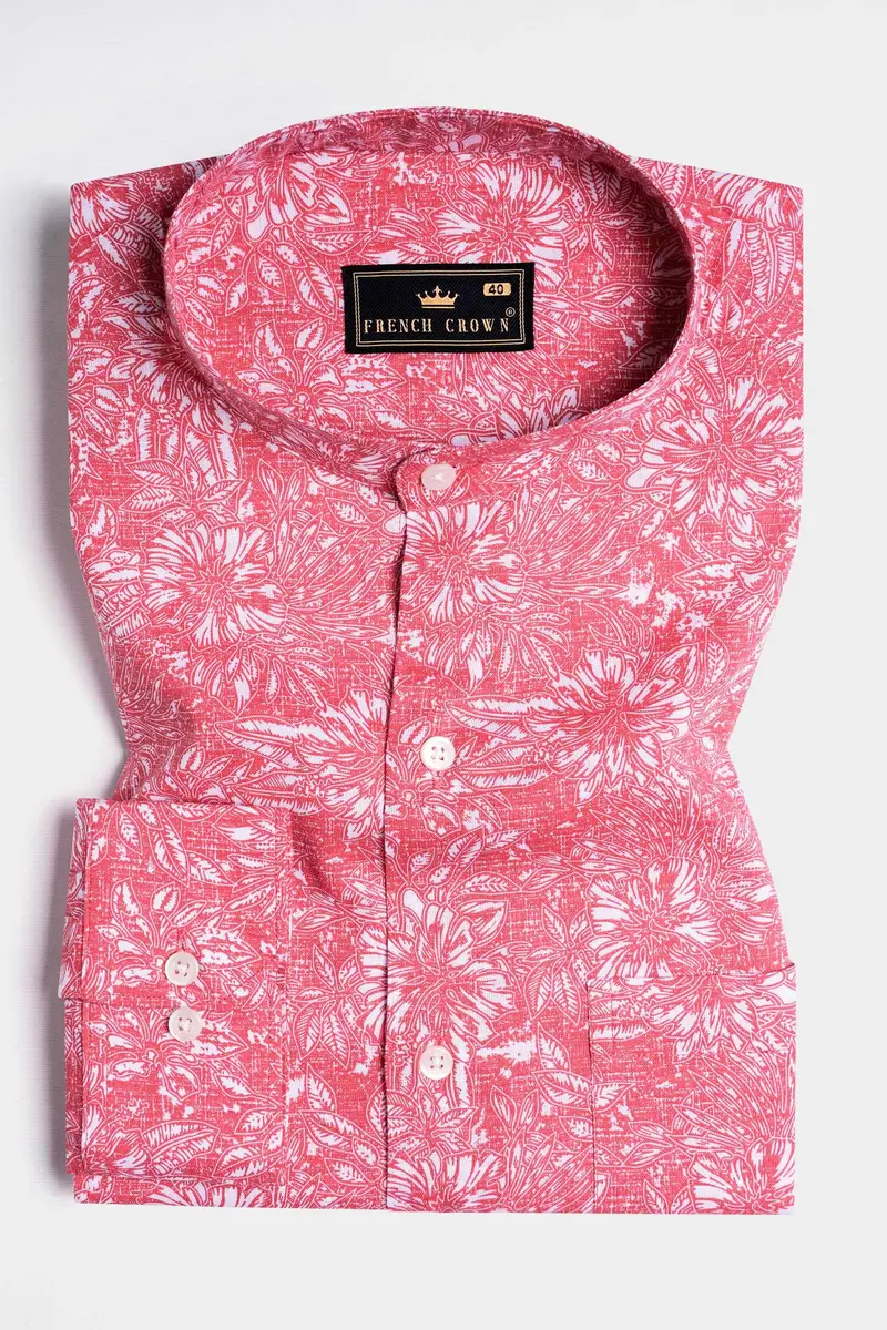 Brink Pink And White Floral Printed Luxurious Linen Shirt 3