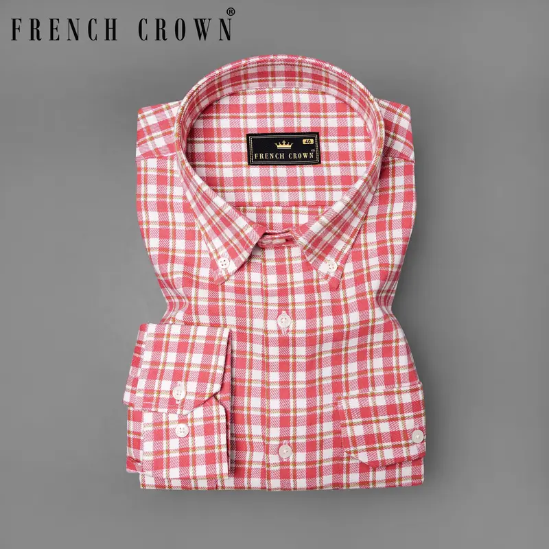 Brink Pink And White Plaid Twill Premium Cotton Overshirt/Shacket 1