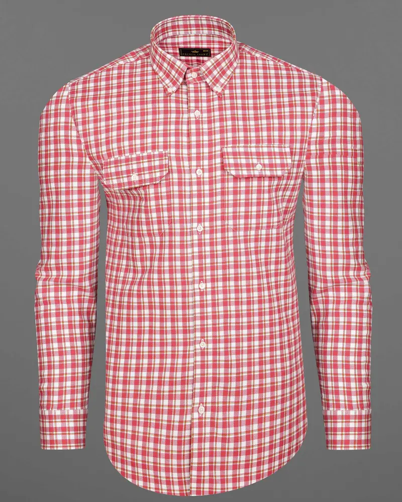 Brink Pink And White Plaid Twill Premium Cotton Overshirt/Shacket 6