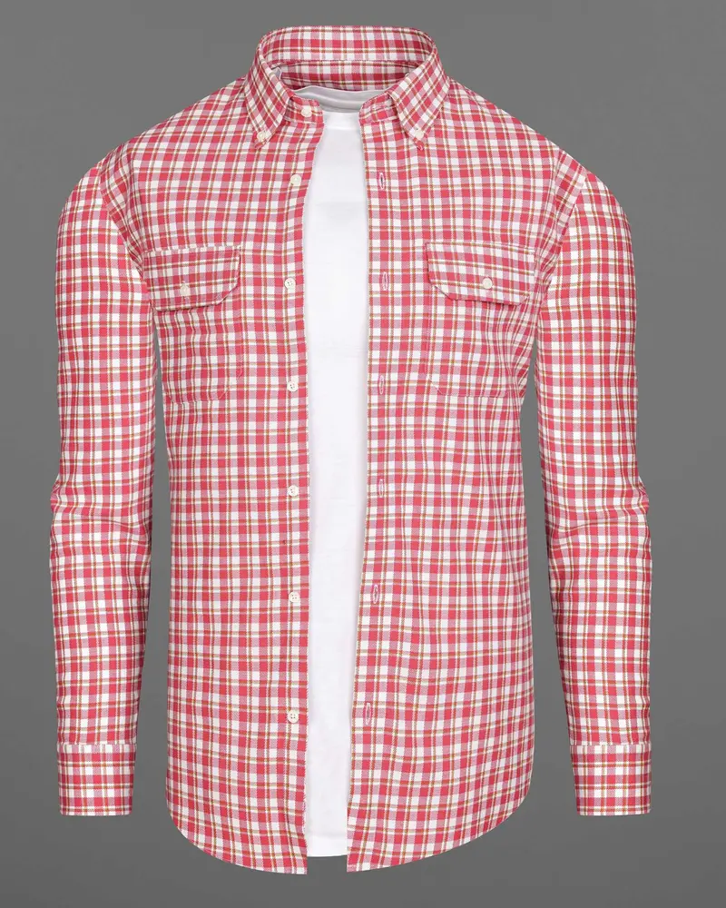 Brink Pink And White Plaid Twill Premium Cotton Overshirt/Shacket 7