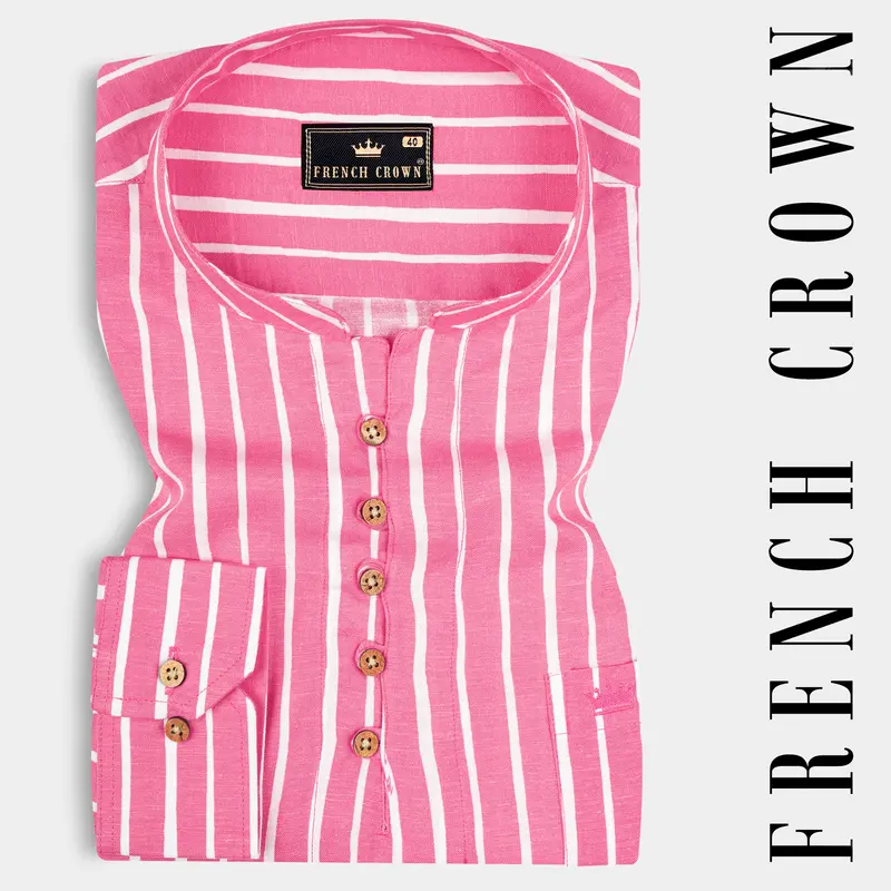 Brink Pink With White Striped Premium Tencel Kurta Shirt 1
