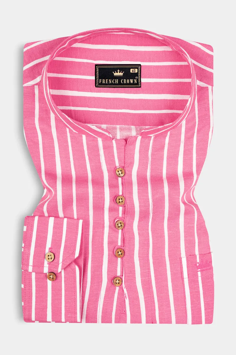 Brink Pink With White Striped Premium Tencel Kurta Shirt 2
