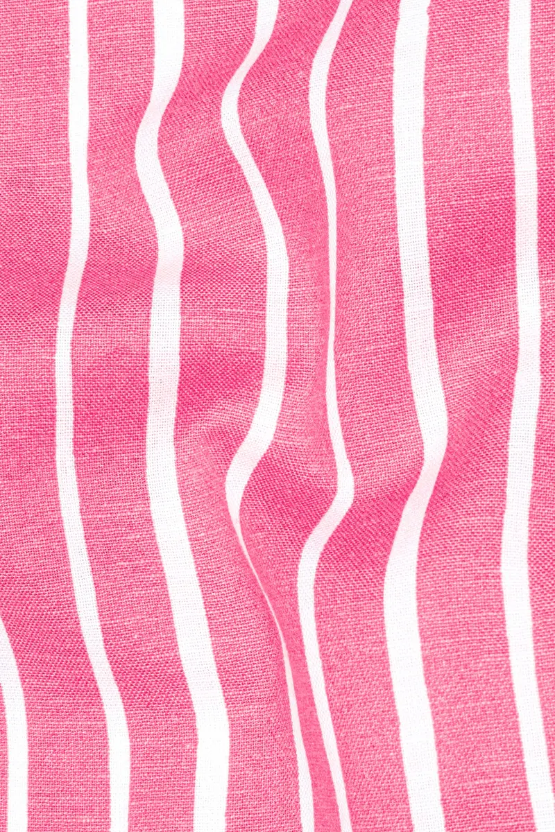 Brink Pink With White Striped Premium Tencel Kurta Shirt 3