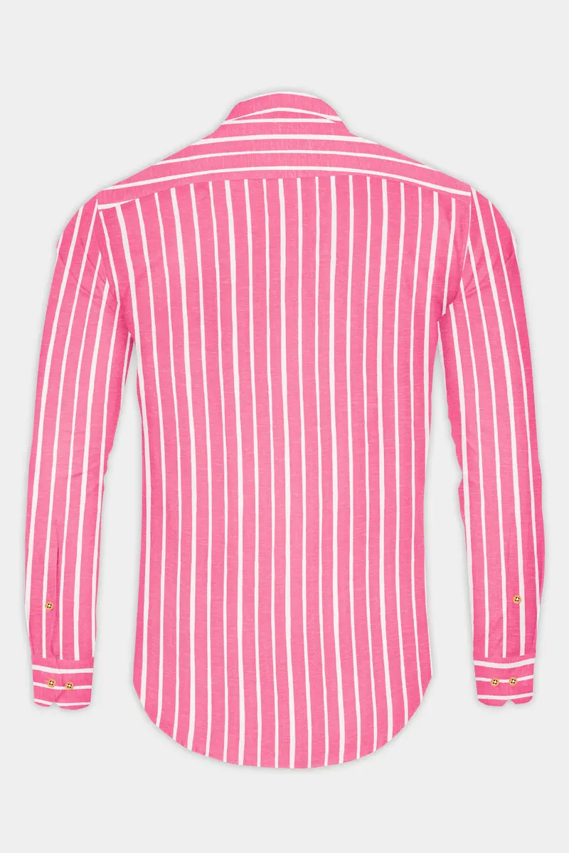 Brink Pink With White Striped Premium Tencel Kurta Shirt 6