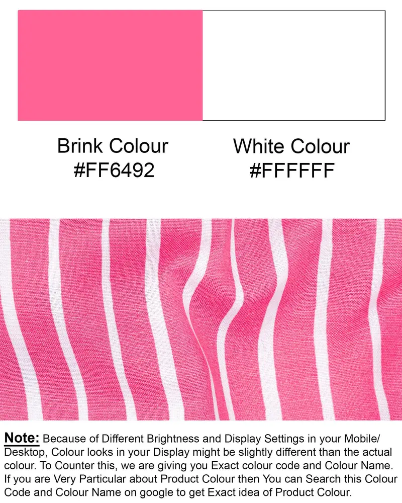 Brink Pink With White Striped Premium Tencel Kurta Shirt 8