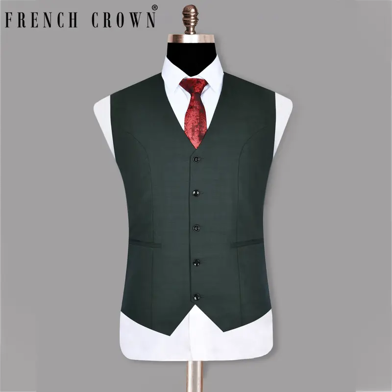 British Racing Green Subtle Windowpane Textured  Wool Waistcoat 1
