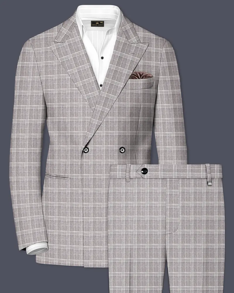 Bronco Gray And White Plaid Double Breasted Suit 1