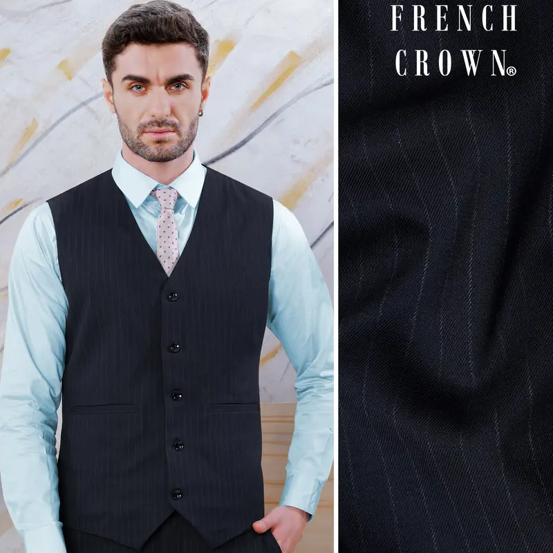 Broncos Blue Striped Wool Rich Waistcoat 1