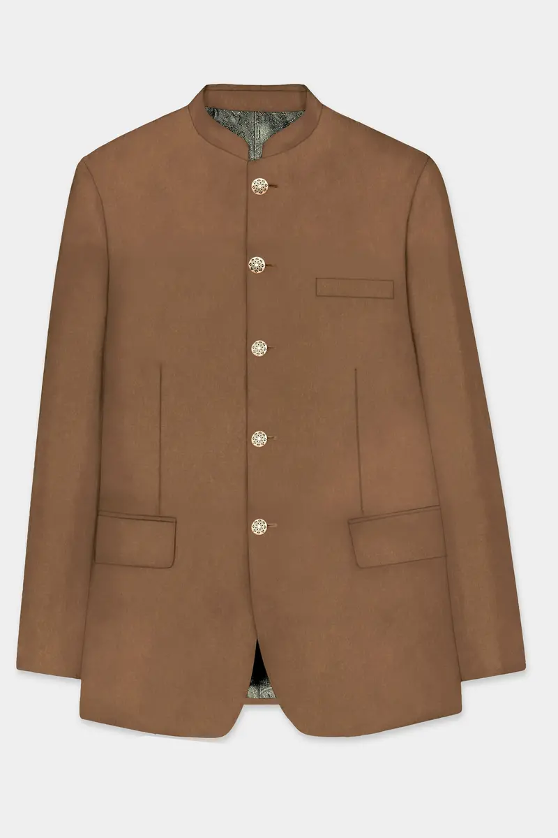 Bronze-Tawny Brown Solid Wool Rich Bandhgala Slight Stretch Blazer 6