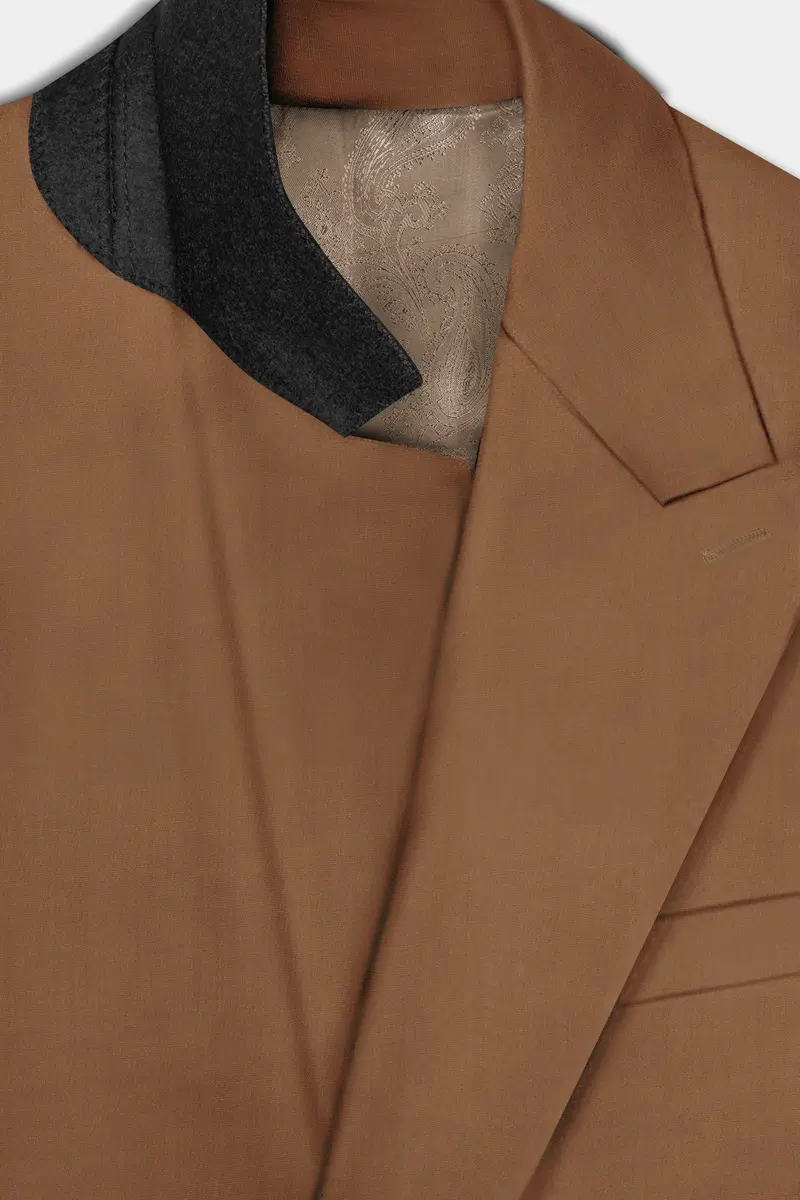 Bronze-Tawny Brown Solid Wool Rich Double Breasted Slight Stretch Blazer 5
