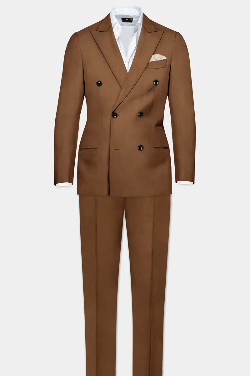 Bronze-Tawny Brown Solid Wool Rich Double Breasted Slight Stretch Blazer 9