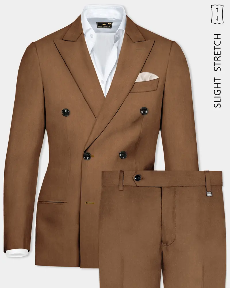 Bronze-Tawny Brown Solid Wool Rich Double Breasted Slight Stretch Suit 1