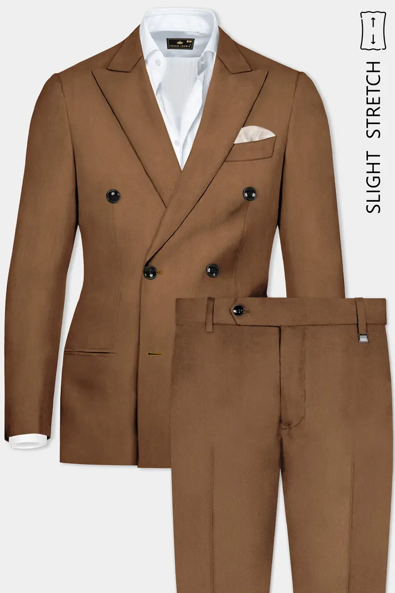 Bronze-Tawny Brown Solid Wool Rich Double Breasted Slight Stretch Suit 2