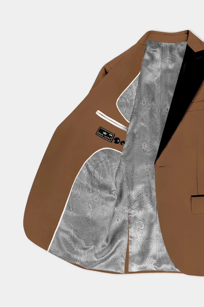 Bronze-Tawny Brown Solid Wool Rich Peak Lapel Tuxedo Slight Stretch Blazer 4