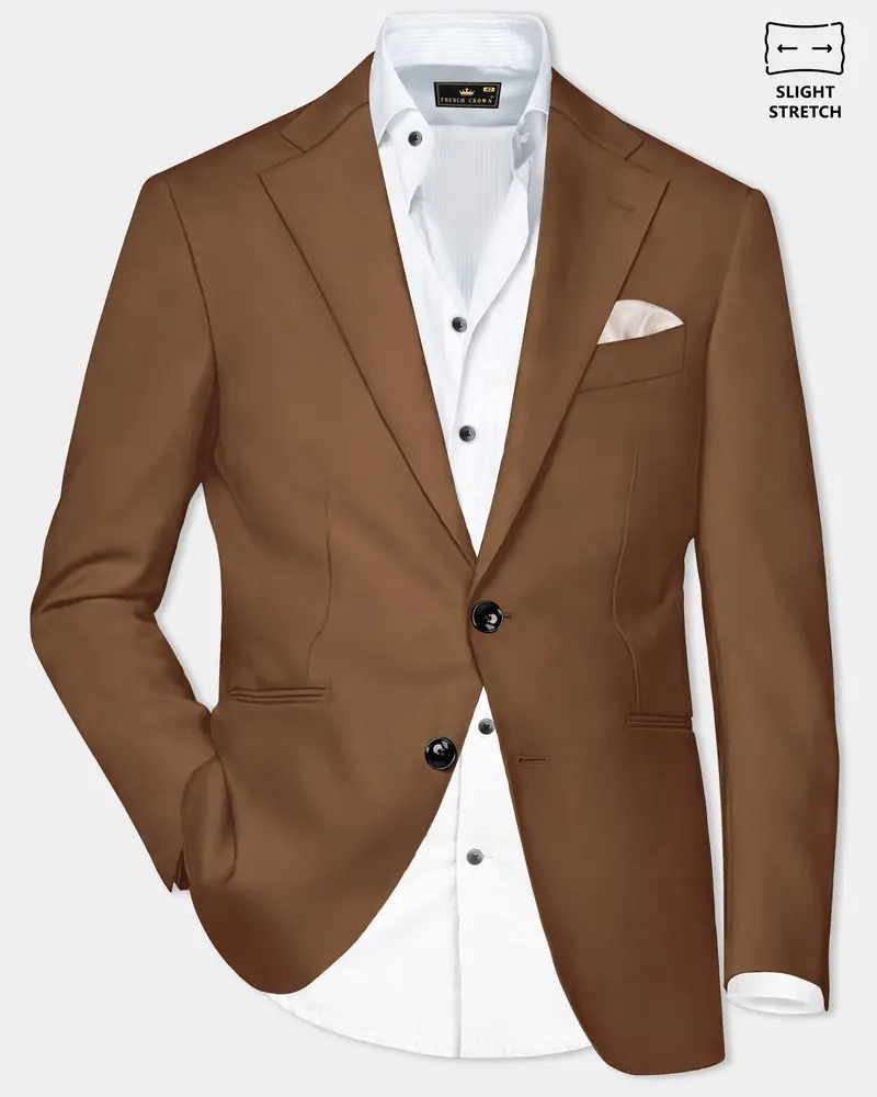 Bronze-Tawny Brown Solid Wool Rich Single Breasted Slight Stretch Blazer 1